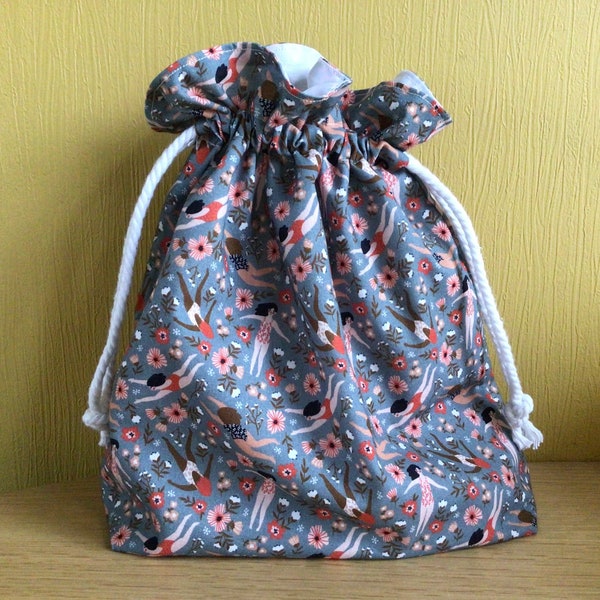 Handmade Ladies Drawstring Swimming Fabric Toiletry Bag