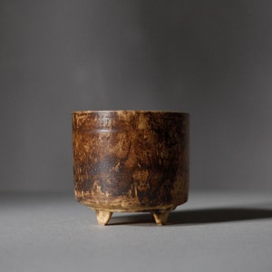 Handmade Flower Pot on four legs, Footed Ceramic planter, honey brown color R: 10cm 3.9 image 8