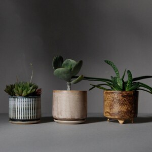 Handmade Flower Pot on four legs, Footed Ceramic planter, honey brown color R: 10cm 3.9 image 6