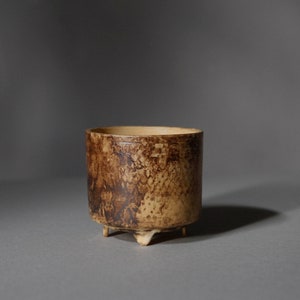 Handmade Flower Pot on four legs, Footed Ceramic planter, honey brown color R: 10cm 3.9 image 5