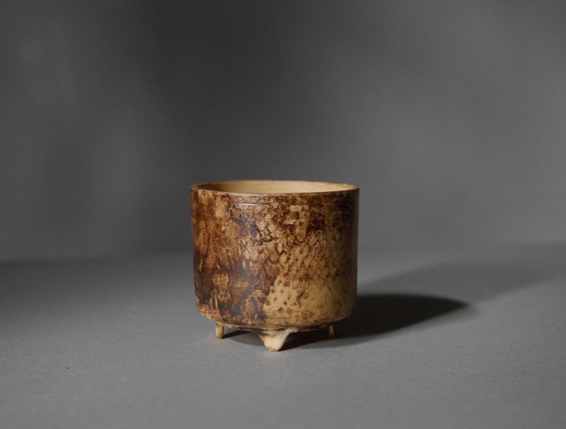 Handmade Flower Pot on four legs, Footed Ceramic planter, honey brown color R: 10cm 3.9 image 5
