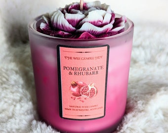 POMEGRANATE & RHUBARB large scented candle. Natural wax. Strong scent.