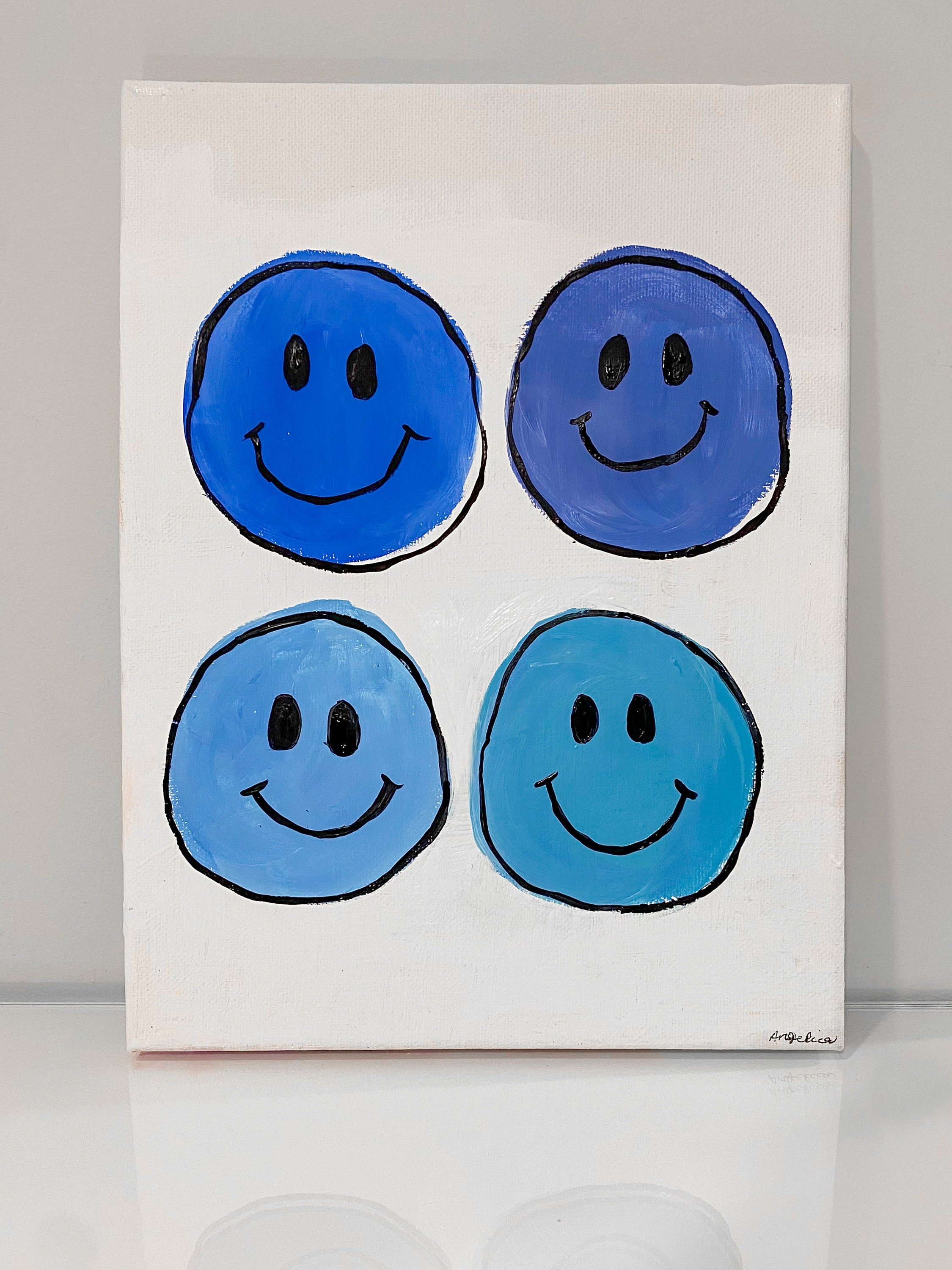 Trendy Blue Smiley Face Painting Etsy