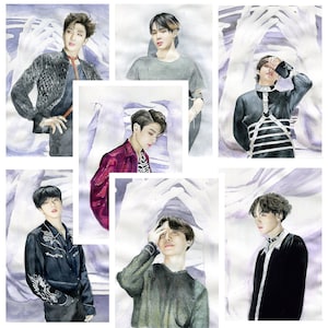 Arte acquerello BTS, cartoline BTS, set di carte acquerello BTS, ritratto bts, disegni ad acquerello bts, set di disegni bts