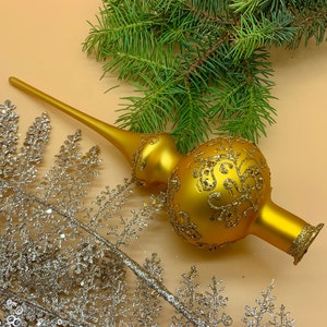 Christmas glass tree topper, Gold Glass Finial Top, Tree Decoration, Xmas Tree ornaments, Traditional Finial top, Christmas ornament 2023