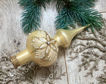 Small Gold Christmas glass tree topper, Vintage christmas, Christmas glass ornaments, Hand-painted topper 1950s, Aluminium tree 2024