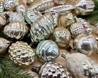 6 Punte In Vetro Per Albero Di Natale, Color Argento, Vintage, Altezza 13.5-16.5 Cm