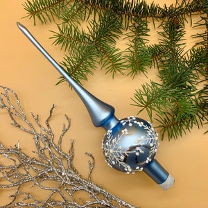 Blue Glass Christmas tree topper, Vintage Aluminium Christmas Tree, Elegant old style tree decoration, Authentic Vintage Ornament, Tree Top