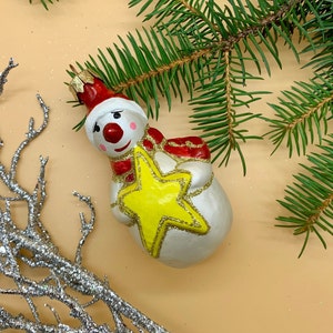 Snowman Christmas Glass ornaments, Elegant old style tree decor, Aluminium Christmas Tree, Authentic Vintage Ornament, Antique Tree decor