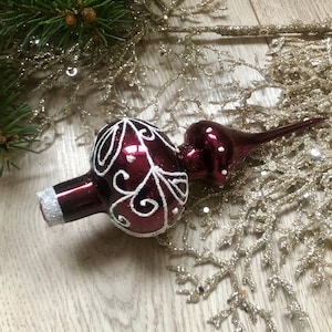 Small Red Christmas glass tree topper, Christmas glass ornament, retro christmas ornaments, vintage Christmas, vintage christmas 1950s