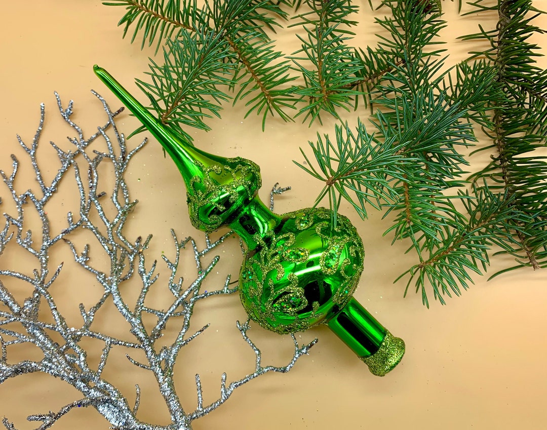 Small Green Christmas Glass Tree Toppers Elegant Old Style Etsy
