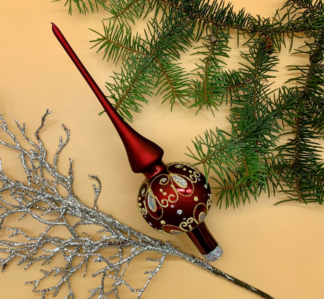 Red Christmas Glass Tree Topper, Elegant Old Style Tree Decor, Vintage ...