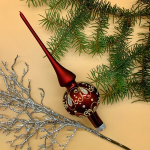 Red Christmas Glass tree topper, Elegant old style tree decor, Vintage Aluminium Christmas Tree, Authentic Vintage Ornament, Tree Top 2023