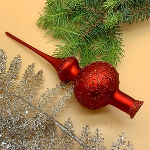 Red Christmas glass tree topper, Glass Finial Top, Tree Decoration, Xmas Tree ornament, Traditional Finial top, Christmas ornament 2023