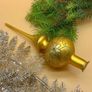 Gold Christmas glass tree topper, Finial Top, Tree Decoration, Vintage Aluminium Christmas Tree, Traditional topper, Christmas ornament 2023