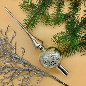 Silver Christmas Glass tree toppers, Elegant old style tree decor, Vintage Aluminium Christmas Tree, Authentic Vintage Ornament, Tree Top