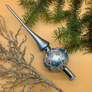 Blue Christmas Glass tree topper, Vintage Aluminium Christmas Tree, Elegant old style tree decoration, Authentic Vintage Ornament, Tree Top