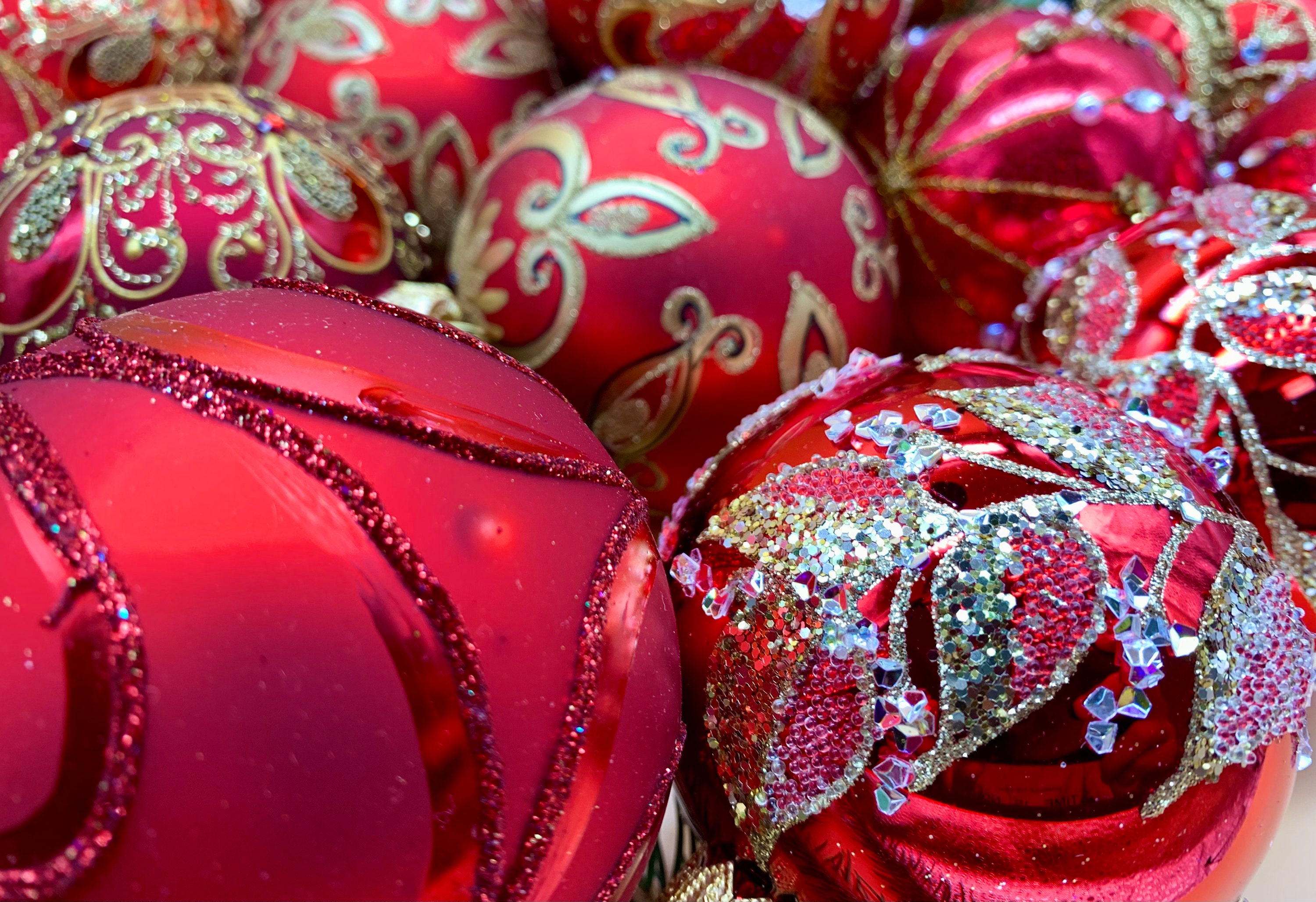 Red Christmas Ornaments – Set of 10 Handmade Glass Balls – Red Holiday ...