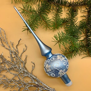 Blue Christmas Glass tree topper, Vintage Aluminium Christmas Tree, Elegant old style tree decoration, Authentic Glass Ornaments, Tree Top