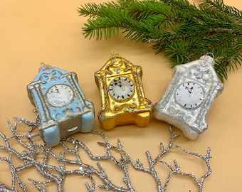 Collection of 3 Clock Christmas Glass ornament, Elegant old style tree, Aluminium Christmas Tree, Xmas Glass, Christmas Tree decor 2023