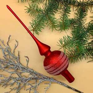 Red Christmas Glass tree toppers, Elegant old style tree decor, Vintage Aluminium Christmas Tree, Authentic Vintage Ornament, Tree Top 2023