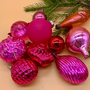 Décoration de Noël en verre assortie de 10 décorations de Noël roses en verre, décoration de Noël en verre au mercure, ornement de paillettes, décoration vintage