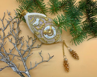 Clock Christmas Glass ornament, Elegant old style tree decor, Aluminium Christmas Tree, Authentic Ornament, Antique Tree decoration 2023