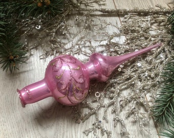 Small Pink Christmas glass tree topper, Christmas glass ornament, retro ornaments, Aluminium christmas tree, vintage christmas 1950s