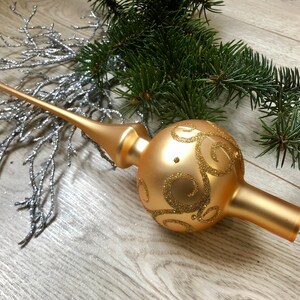 Gold Glass Christmas Tree Topper, Chritmas decor, Decorations for Tree, Finial Christmas Tree Topper, Handmade Christmas Glass ornament