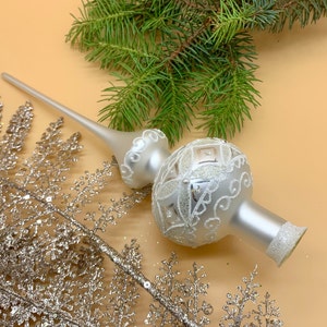 Christmas glass tree topper, White Glass Finial Top, Tree Decoration, Xmas Tree ornaments, Traditional Finial top, Christmas ornament 2023