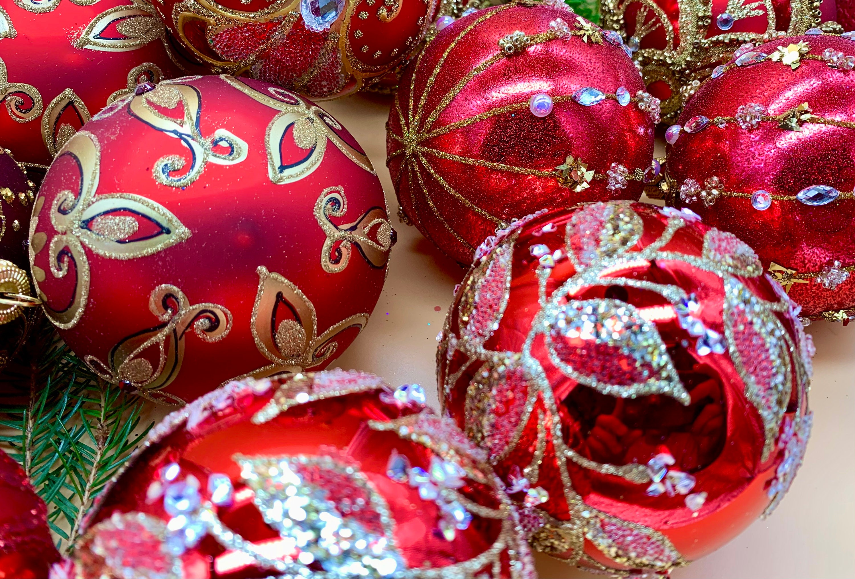 Red Christmas Ornaments – Set of 10 Handmade Glass Balls – Red Holiday ...