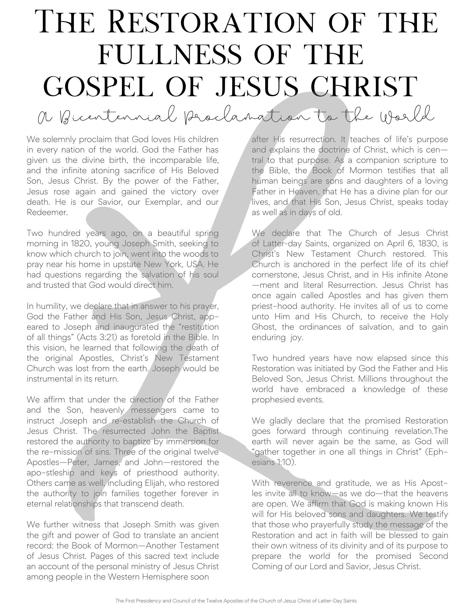 PRINTABLE 8.5x11 LDS Print of The Restoration of the Gospel of | Etsy