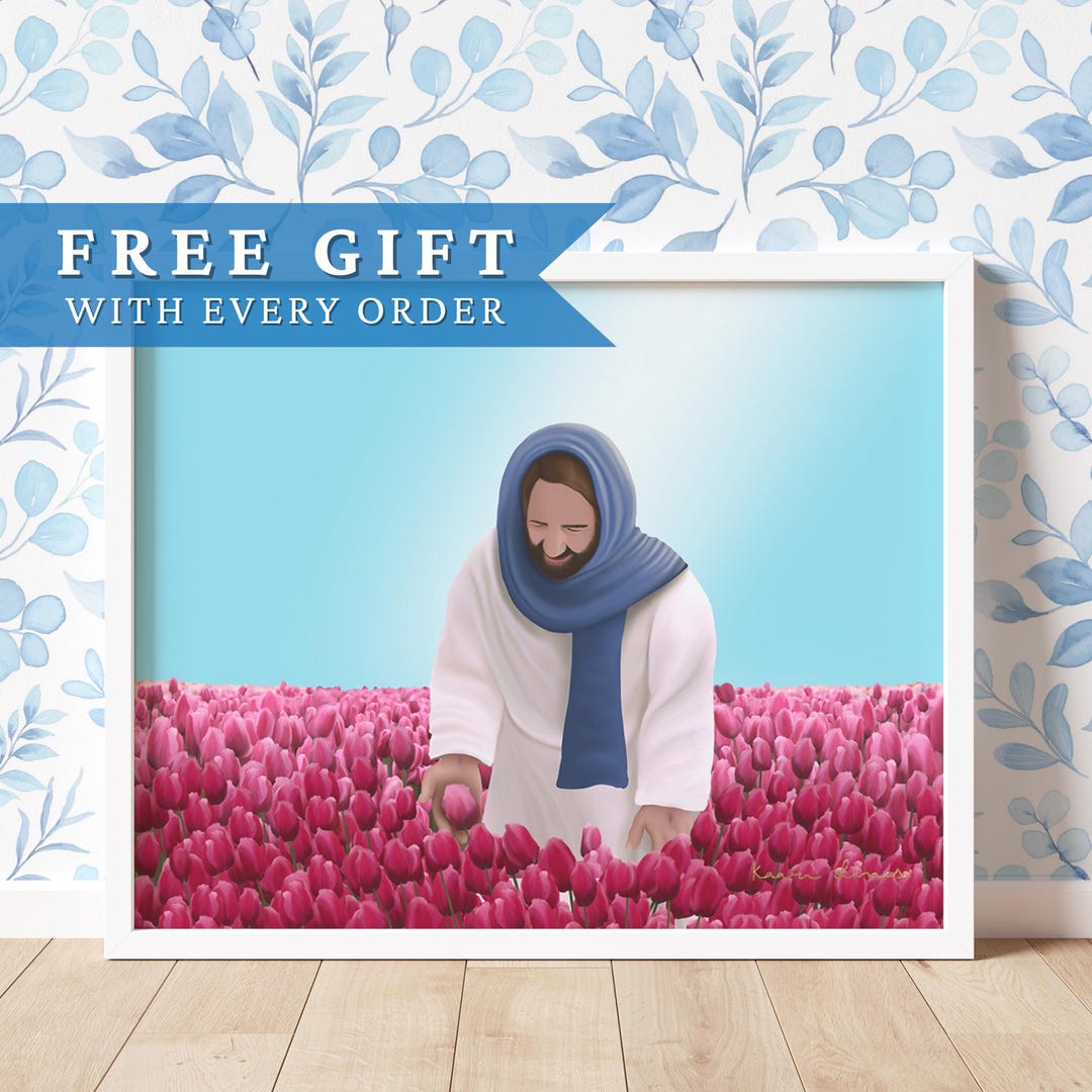 Jesus Artwork, Religious Painting, Christian Decor, Tulip Field Art, Faith-inspired Wall Art ...