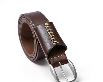 Full Grain Leather Belt: Solid Brass Buckle, Personalized  display picture 3