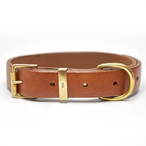 Personalized Leather Dog Collar with Brass Nametag, Custom Leather Dog Collar, Handmade Leather Dog Collar, Durable Thick Leather Dog Collar