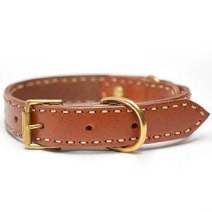 Personalized Leather Dog Collar with Brass Nametag, Custom Leather Dog Collar, Handmade Leather Dog Collar, Durable Thick Leather Dog Collar