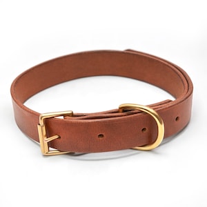 Personalized Leather Dog Collar with Brass Nametag, Custom Leather Dog Collar, Handmade Leather Dog Collar, Durable Thick Leather Dog Collar