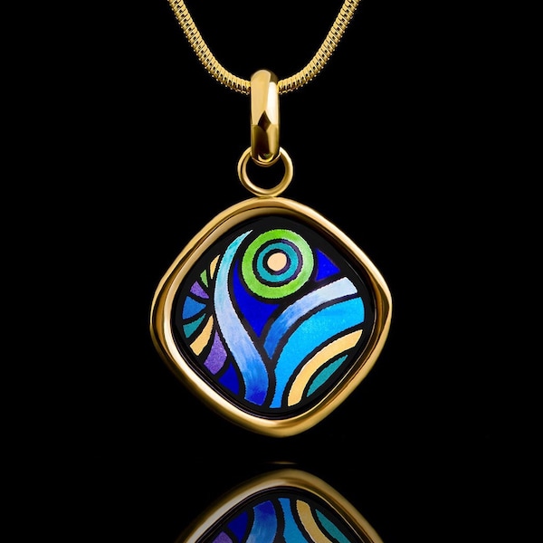 Van Gogh Starry Night enamel necklace, unique necklace for woman, unique jewelry woman, necklace, pendant for woman, womens necklace