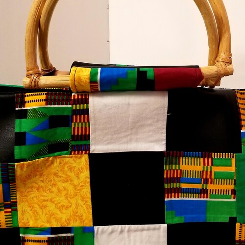 Kente Cloth Bag | 100% Cotton and Vinyl Bag | Oversized Handbag | Boho Bag | Handcrafted Block Bag | Weekend Bag | Handmade shops | Gift