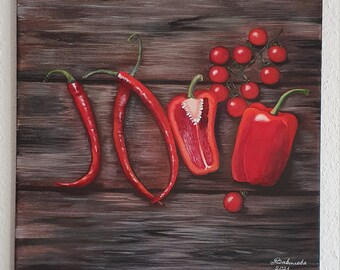 Still life with peppers and tomatoes