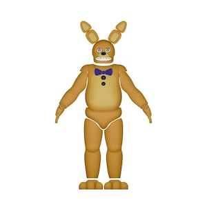 May include: A full-body illustration of a cartoon character with a rabbit-like head and a brown body. The character has blue eyes, a purple bow tie, and a small, round black button. The character is standing with its arms outstretched.