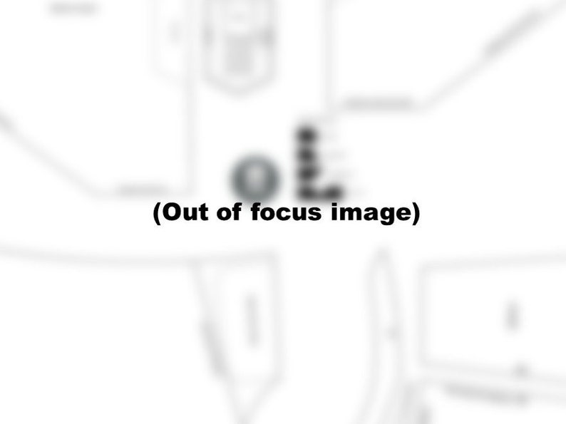 May include: A black and white image of a map with a circle in the center. The circle is blurred and out of focus. The text "(Out of focus image)" is below the circle.
