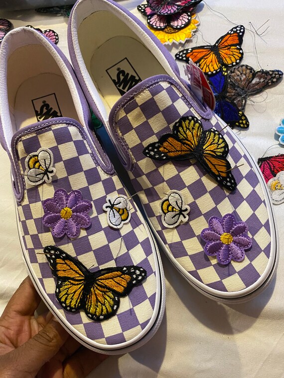 Colored Checkered Butterfly Vans Etsy