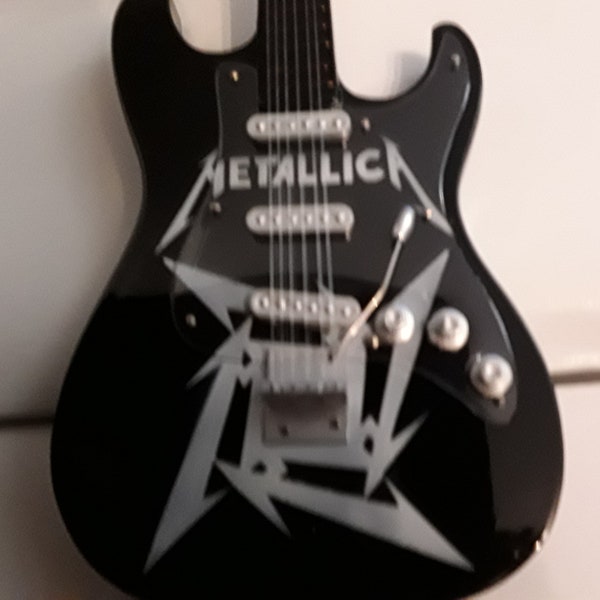 METALLICA MINIATURE GUITAR Wooden Artisan Item Approximately 9 inches 23cm tall