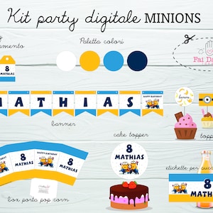 DIGITAL Party KIT MINIONS - compleanno - fai da te - stampabile - digitale - personalizzato - Pop Corn box, Tags, Bottle Labels, Banner -