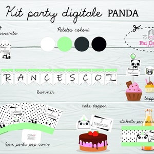 DIGITAL Party KIT PANDA - compleanno - fai da te - stampabile - digitale - personalizzato - Pop Corn box, Tags, Bottle Labels, Banner -