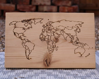 Handmade, rustic, wooden world map wall art