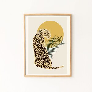 Leopard Illustration Art Print / Luxury Africa Graphic Print / Jungle Print / African Print / Sun Print / Tropical Print