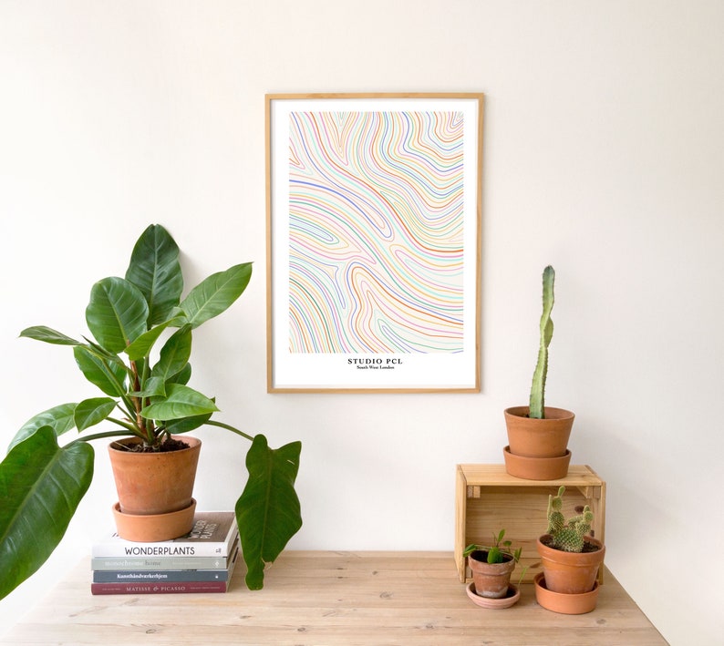 Abstract Line Print / Abstract Rainbow Print / Line Art / Pastel Print / Rainbow Print / Minimalist Art Print image 2