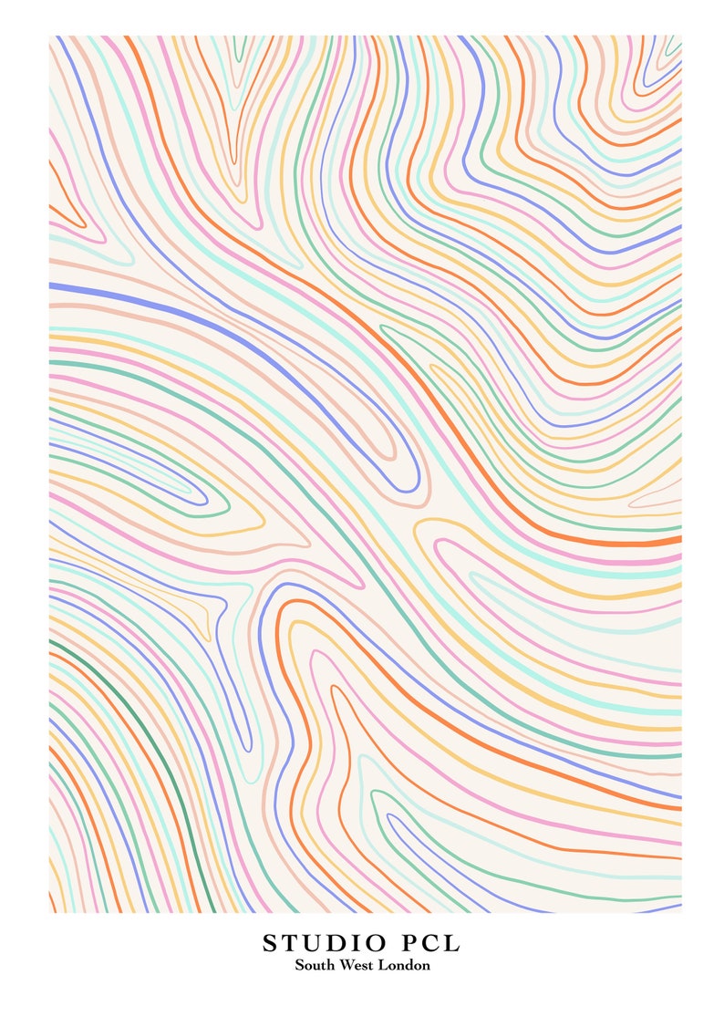 Abstract Line Print / Abstract Rainbow Print / Line Art / Pastel Print / Rainbow Print / Minimalist Art Print image 3